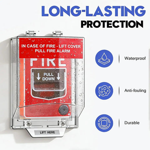 Straight Up Tough Fire Alarm Pull Station Cover keeps setup locked down, waterproof and clear to protect from dust and accidental pulls.