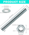 10 Piece M8 All Thread Lamp Rod Repair Kit Galvanized Iron Hollow Lamp Pipes With Hex Nuts And Washers For Chandelier And Ceiling Light 60mm Length DIY Electrical Repair And Beefed Up Hardware Set showing rod, nut, washer with dimensions.