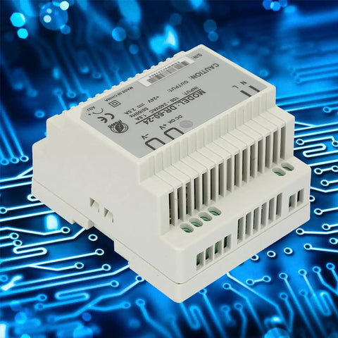 60W 24V DIN Rail Power Supply, Single Output AC DC Switching PSU DR-60-24, white aluminum case