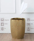 Golden Modern Small Trash Can Wastebasket For Bathrooms Powder Rooms Kitchens And Home Offices Durable Ceramic Round Garbage Container Bin