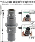 Go To One And A Quarter To One And A Half Inch Pool Hose Adapter Connector For One Quarter To One Half Inch Vacuum Hoses dimensions