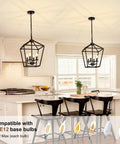 Dope Industrial Black Lantern Chandelier With Farmhouse Metal Cage, 4 Light Rustic Hanging Ceiling Fixture over kitchen island