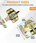 Heavy Duty 4 Piece Dining Table Locks For Rock Solid Alignment And Dead Set Anti Drift Prevention Featuring Tough Spring Loaded Steel Connectors. Sizes displayed for installation.
