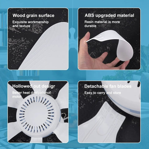 Features of USB Powered Mini Ceiling Fan With Six Blades Quiet DC 5V USB Hanging Fans For Indoor Outdoor Use In RV Dorm Bedroom Camping Tent Travel Cubicle White Compact.