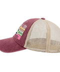 Deep rose Funny Spare Time RV Camper Trucker Hat For Men with beige mesh back and text print, adjustable fit cap