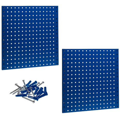 LocBoard Steel Pegboard Kit 24x24 Inch Square-Hole Wall Mount System In Blue with screws and anchors for mounting