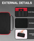 Durable Custom-Fit Storage Case For Thermal Imaging Cameras With DIY Foam Sponge Snug Fit For HF96 F2W AMPBANK H128 TOPDON TC004 Mini TC004 TC005 FOXWELL RT280 FLIR TG165-X And More Case Only, external details close-up showing black EVA material with red accents, zippers, and handle.