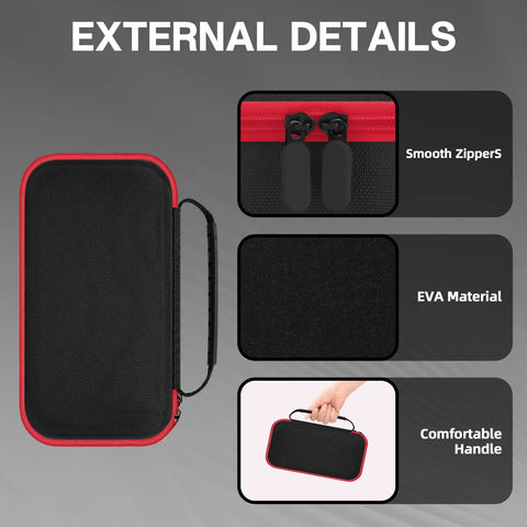 Durable Custom-Fit Storage Case For Thermal Imaging Cameras With DIY Foam Sponge Snug Fit For HF96 F2W AMPBANK H128 TOPDON TC004 Mini TC004 TC005 FOXWELL RT280 FLIR TG165-X And More Case Only, external details close-up showing black EVA material with red accents, zippers, and handle.