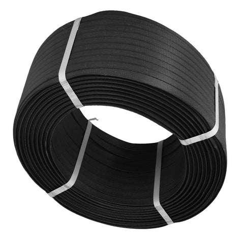Heavy Duty Manual Packing Strap For Industrial Baler Gear Tough As Nails Pp Plastic Strapping Rope With Beefy Locking Tension Black Packaging Tape One Full Roll, black polypropylene banding roll.