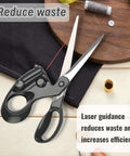 MXHLXRMP laser-guided fabric scissors, front view, ergonomic black handles and steel blades