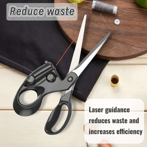MXHLXRMP laser-guided fabric scissors, front view, ergonomic black handles and steel blades