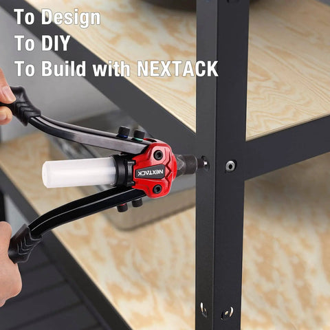Heavy Duty Two Handed One Quarter Inch Pop Rivet Gun Kit With 350 Aluminum Rivets Five Nosepieces Built In Shaft Catcher NT300