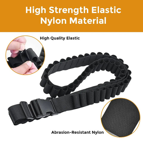 Detail of Shotgun Shell Holder With 56 Hole Tactical Shoulder Strap For 12 Gauge Shells showing elastic nylon material