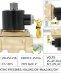 1 Inch Normally Open 2 Way Brass Electric Solenoid Valve For Water And Air, Direct Acting Wet Armature, 2W-250-25K, 110V AC