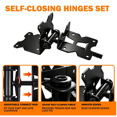 Heavy Duty Self Closing Gate Hinge And Latch Kit featuring adjustable hinges and self-closing mechanisms for secure gate installation