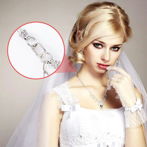 Bride wearing jewelry highlighted by Your Go To Sterling Silver Oval Clasp Set for Jewelry Making Hypoallergenic Spring Bail Connectors