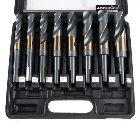 M35 High Speed Steel Drill Bit Set With Five Percent Cobalt One Half Inch Shank Nine Sixteenth Inch To One Inch Eight Pieces In Durable Plastic Case Pro Grade Heavy Duty Metalworking Bits For Drill Press And Hand Drills