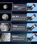 High Powered 150X Portable Telescope With 70mm Aperture HD Refractor Dope Optics magnification stages and Moon images