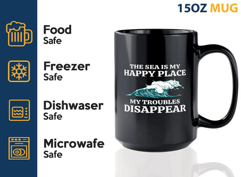 Nautical 15 Oz Coffee Mug For Boaters And Sailors A Hilarious Sailboat Glass Gift illustrated with nautical sayings, black ceramic