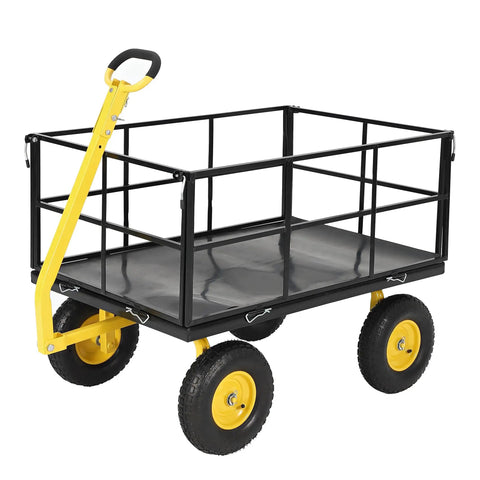 Heavy Duty Steel Mesh Garden Cart 1500 Lb Load, 3 In 1 Convertible Wagon With Removable Sides, Folding Design