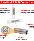 100 Pack Heat Shrink Butt Connectors 26 22 Gauge Marine Grade Waterproof Wire Splice Connectors Tinned Copper Crimp