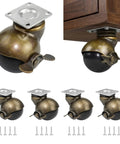 Rock Solid 2 Inch Ball Caster Wheels With Locking Brakes Heavy Duty Steel And Brass Finish Swivel Casters For Ottoman Cabinet Coffee Table Smooth As Silk Glide 4 Pack displayed on a cabinet.