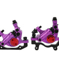 Top Shelf Mechanical Disc Brake Pair Aluminum Alloy Build For Mountain And Road Bikes Beast Mode Stopping Power Plug And Play Setup Killer Look In Violet Finish, detailed view of calipers.