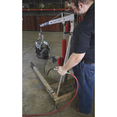 Top Tier 8 Ton Long Ram Air Hydraulic Jack With Single Piston Clevis Base Heavy Duty Steel Frame Rust Guard Finish Built Rock Solid For Backyard Garage And Local Mechanic Shop Daily Tasks