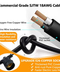 Commercial grade SJTW 18AWG cable with copper wire and PVC insulation for LED Outdoor String Lights Shatterproof IP65 Waterproof 27ft 10 Bulbs One String Extendable Up To 918 Ft For Patio Backyard Exterior Lighting Energy Saving LEDs With 30,000 Hours Lifespan.