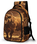 Long Horn Bull Vintage Print Backpack For Adults featuring a bold bull design on durable polyester, side view, large capacity daypack