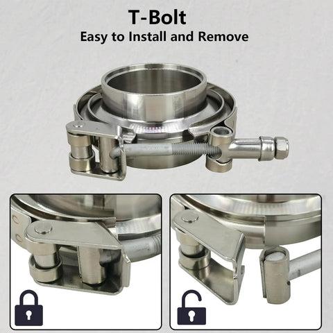 2 Pack Quick Release V-Band Clamp Set With 2.75 Inch Flanges, 304 Stainless Exhaust Downpipe Clamps, close-up view