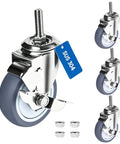 Heavy Duty Four Inch Stainless Steel Caster Wheels Built Tough With Side Lock Brake And Smooth Rolling Non Marking Rubber Swivel Casters close-up view with SUS 304 label.