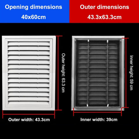Stylish Gable Vent Louvered Access Panel For Wall Or Ceiling Inspection Hatch With Tight Mesh Filter For No Sweat Drywall Patch And Chill Fresh Airflow Throughout Indoor Spaces dimensions shown with measurements.