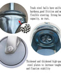Heavy Duty Four Inch Swivel Caster Wheels With Non Marking Rubber Tires And 7/16 Inch Threaded Stems detailed view of steel ball and mounting plate.
