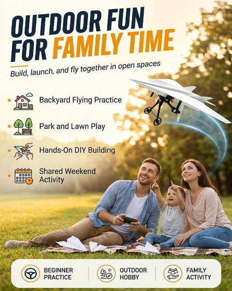 Family flying Paper Airplane Kit With Gyro Stabilizer And Dual Propellers For DIY Electric Remote Control Plane in park