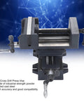 Heavy Duty 4 Inch Slide Drill Press Vise Crafted From Durable Cast Steel With Smooth Handwheels at a slightly angled view.