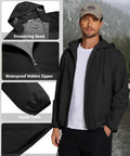 Mens Hooded Packable Rain Jacket Waterproof Breathable Windbreaker For Travel Golf And Hiking Ultralight Rain Gear Black Large