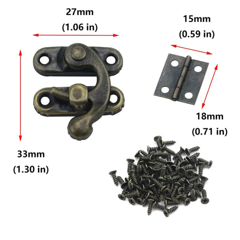 Antique Brass Mini Box Hinges Set For Wood Jewelry Boxes And Gift Boxes Includes 40 Mini Hinges And 20 Right Latch Hasps With Screws