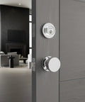 Top Notch Wifi Bluetooth Deadbolt Slick Keyless Entry Smooth Operation Solid Brass Construction Sleek Polished Chrome Finish on door
