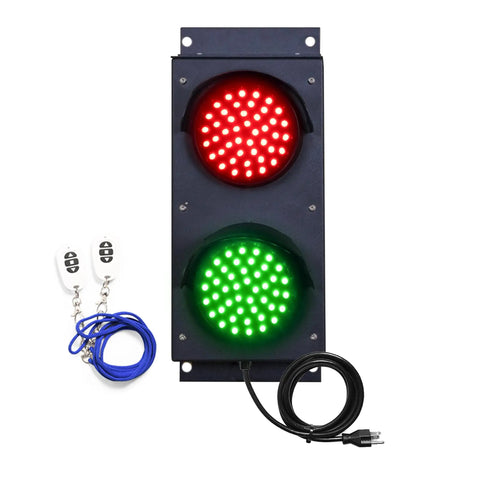 Industrial LED Traffic Stop Light With 4 Inch Lens Dual Red Green Color Dock Bay Indicator For Indoor Or Outdoor Use 12V DC Or 24V DC Power Required High Brightness 90 LEDs Per Section No Power Cord Or Controls Included