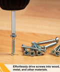 SL6 Slotted Screwdriver Bits Set 6mm Tips With One Quarter Inch Hex Shank in use driving a screw into wood with scattered screws