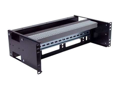 3U Rackmount Dual DIN Rail And Solid Metal Control Panel for industrial 19 inch 2 post relay rack or 4 post cabinet with PVC wire duct