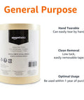 Beige Masking Tape Pack With 0.94 Inch Width And 180 Feet Length Six Rolls Of Light Duty Crepe Tape shown with packaging details