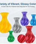 Silk PLA 3D Printer Filament Bundle, 6 Color Set In Gold Silver Red Green Blue Purple, High Gloss Finish vases display