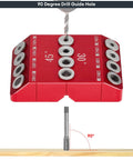 30 45 90 Degree Drill Hole Guide Jig with marked angles, pro grade aluminum alloy, steel sleeves, for precise wood drilling.