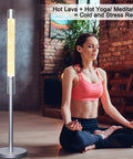 Giant 50 Inch Crystal Pillar Lava Lamp With Glitter Sparkle Lit Glow Yoga And Meditation Lamp Prime Anniversary Wedding Engagement Birthday Christmas Gift For Her Women Mom Girlfriend Wife Grandma in a living room setting with a woman meditating.