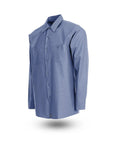 Top Shelf Mens Long Sleeve Industrial Work Shirt In Deep Gulf Blue crafted from a heavy duty poly cotton poplin blend.