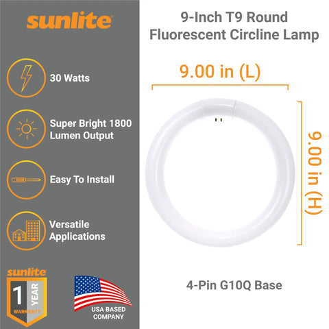 FCL30 50K T9 Round Fluorescent Circline Lamp 30W 1800 Lumens Daylight 5000K Long Life 10000 Hour RoHS Compliant G10Q 4 Pin Base