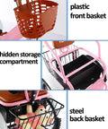 Outdoor Cruiser Tricycle With Pedals Three Wheel Trike showing plastic front basket and steel back basket storage compartments.