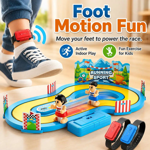 Table Top Running Race Game Toy With Multipurpose Track Motion For Kids And Fam Two Player Interactive Party Game Wireless Design Green A Tabletop Friendly For Easy Setup And Fam Game Night Favorite, blue plastic tabletop race track with wireless wristbands and two player figurines